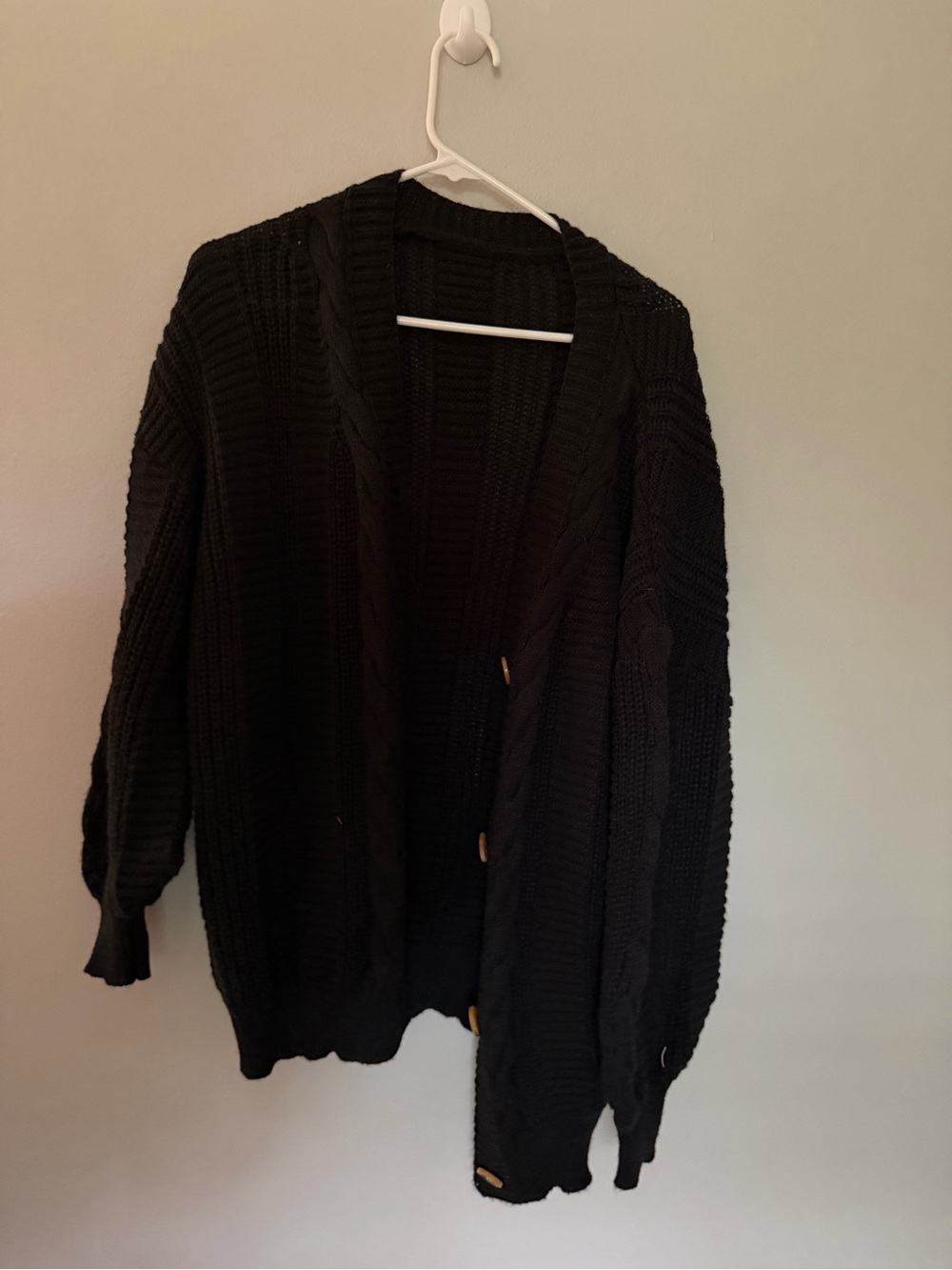 Black Cable-Knit Open Cardigan Chunky Sweater
